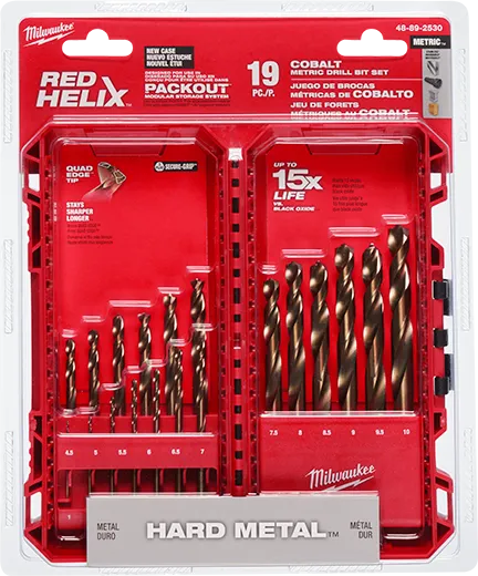 Juego de brocas de cobalto métricas RED HELIX™ de 19 piezas