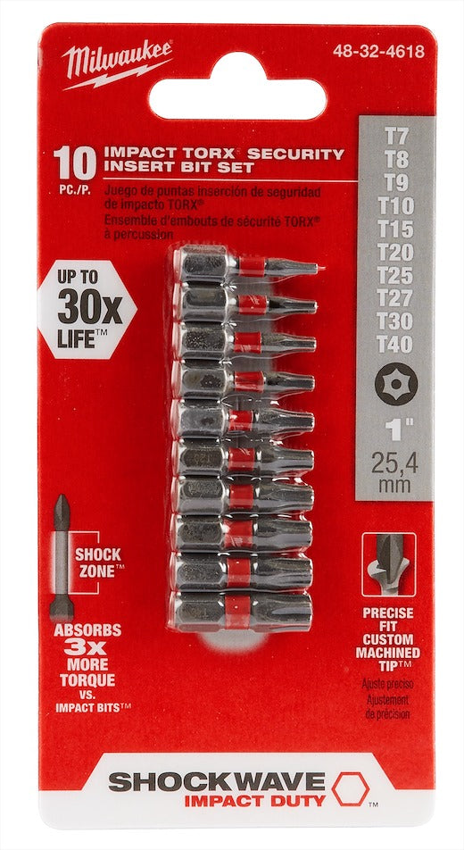 (3) Conjunto de brocas de inserción de seguridad Torx® SHOCKWAVE™ de 10 piezas
