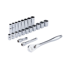 Juego de trinquete con boca de 22" y cubos SAE, 29 piezas con CUATRO CARAS PLANAS