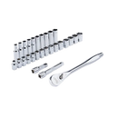 Juego de carraca y vasos métricos de 28 piezas de 1/2" con cuatro caras FLAT™.