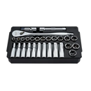 Juego de carraca y vasos métricos de 28 piezas de 1/2" con cuatro caras FLAT™.