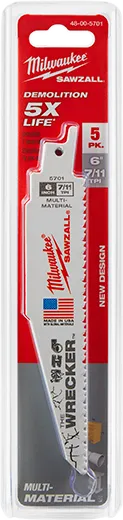 Hoja 7/11 TPI SAWZALL® para múltiples materiales WRECKER™ de 6", juego de 5