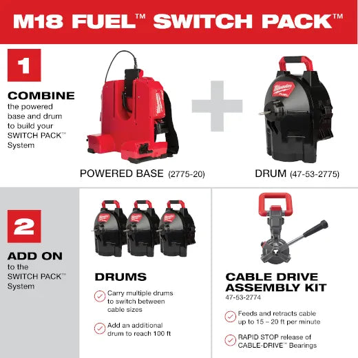 Desatascador de tambor seccional M18 FUEL™ SWITCH PACK™ con sonda de 1/2" 2775C2-22
