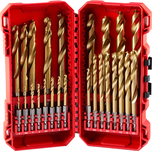 Juego de brocas de titanio métricas SHOCKWAVE Impact Duty™ RED HELIX™ de 25 piezas