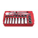 Juego de trinquete con boca de 22" y cubos SAE, 29 piezas con CUATRO CARAS PLANAS