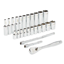 Juego de trinquete con boca de 1/4" y cubos SAE, 26 piezas