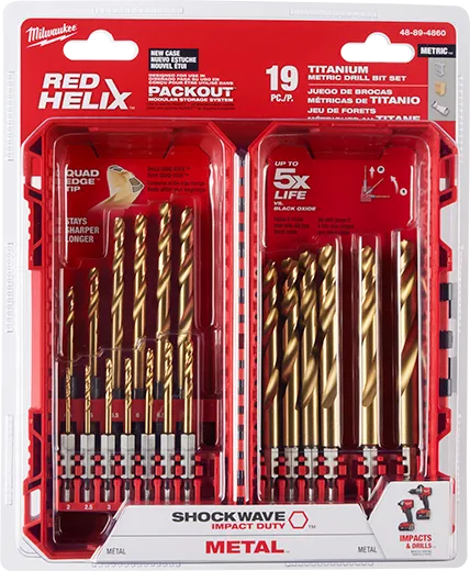 Juego de brocas de titanio métricas SHOCKWAVE Impact Duty™ RED HELIX™ de 19 piezas