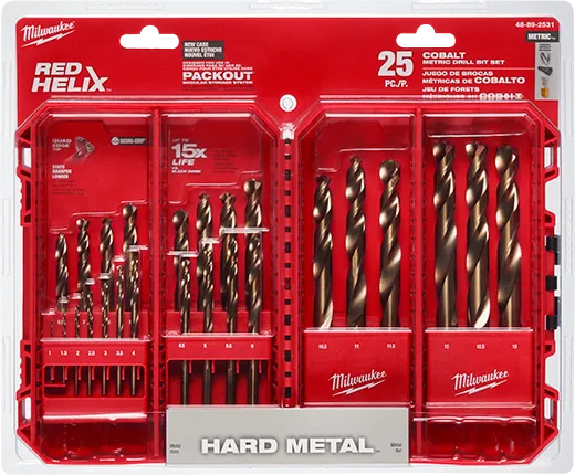 Juego de brocas de cobalto métricas RED HELIX™ de 25 piezas