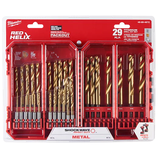 Juego de brocas de titanio SHOCKWAVE Impact Duty™ RED HELIX™ de 29 piezas