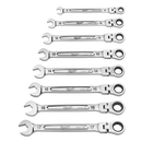 Llave combinada de trinquete de cabezal flexible - métrica (7 piezas)